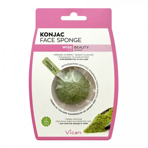 Vican Konjac Face Sponge Σφουγγάρι Προσώπου με Σκόνη Πράσινου Τσαγιού 1 Τμχ.