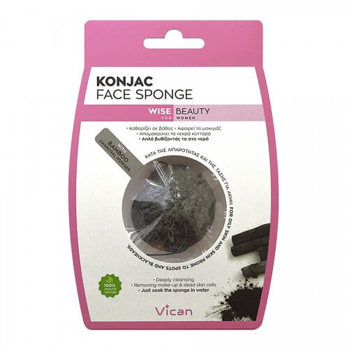 Vican Konjac Face Sponge Σφουγγάρι Προσώπου με Σκόνη Άνθρακα Bamboo 1 Τμχ.