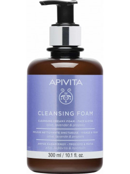 Apivita Cleansing Creamy Foam Αφρός Καθαρισμού Προσώπου & Ματιών Με Ελιά, Λεβάντα & Πρόπολη 300ml