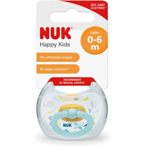 Nuk Ορθοδοντική Πιπίλα Καουτσούκ για 0-6 μηνών Happy Kids με Θήκη Airplane Blue