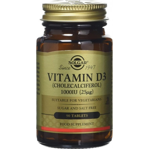 Solgar Vitamin D3 (Cholecalciferol) (25μg) 1000iu 90 ταμπλέτες