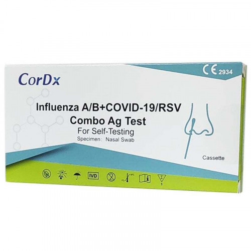 CorDX Influenza A/B & Covid-19/RSV Combo Ag Διαγνωστικό Τεστ Ταχείας Ανίχνευσης Αντιγόνων με Ρινικό Δείγμα 1τμχ