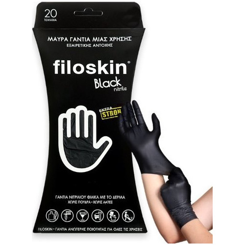 Filoskin Extra Strong Extra Strong Γάντια Νιτριλίου Χωρίς Πούδρα σε Μαύρο Χρώμα 20τμχ