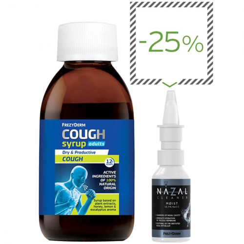 Frezyderm Cough Syrup Adults Σιρόπι & Nazal Cleaner Moist για Παραγωγικό Βήχα χωρίς Γλουτένη 30ml 182gr
