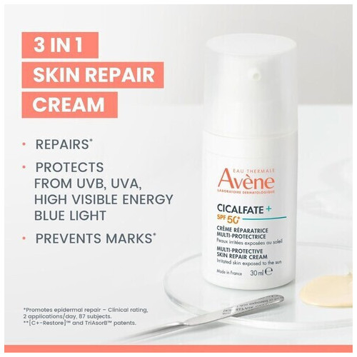 Eau Thermale Avène Cicalfate+ 24ωρη Ενυδατική & Αναπλαστική Κρέμα Προσώπου Ημέρας με SPF50 με Πανθενόλη 30ml