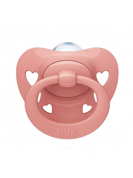 Nuk Ορθοδοντική Πιπίλα Σιλικόνης Signature για 0-6 μηνών με Θήκη Καρδίες Ροζ
