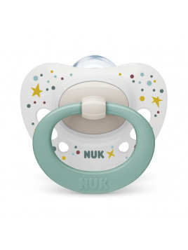 Nuk Ορθοδοντική Πιπίλα Σιλικόνης Signature Αστεράκια Πράσινη με Θήκη για 0-6 μηνών