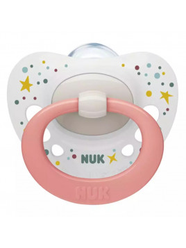 Nuk Ορθοδοντική Πιπίλα Σιλικόνης Signature White/Salmon Stars για 0-6 μηνών