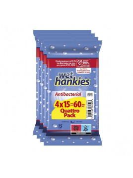 ΜΕΓΑ Wet Hankies Antibacterial Αντισηπτικά Μαντηλάκια Χεριών 4x15τμχ