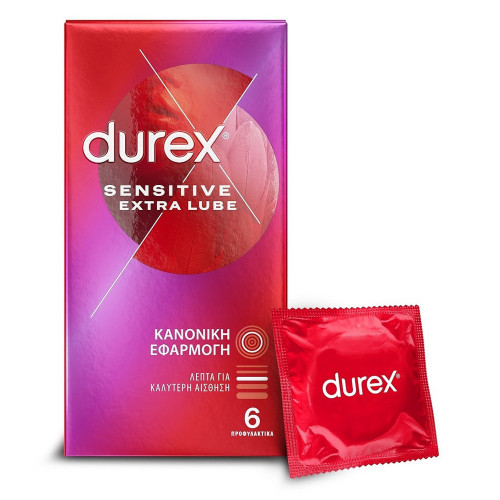 Durex Προφυλακτικά Sensitive Extra Lube Λεπτά 6τμχ