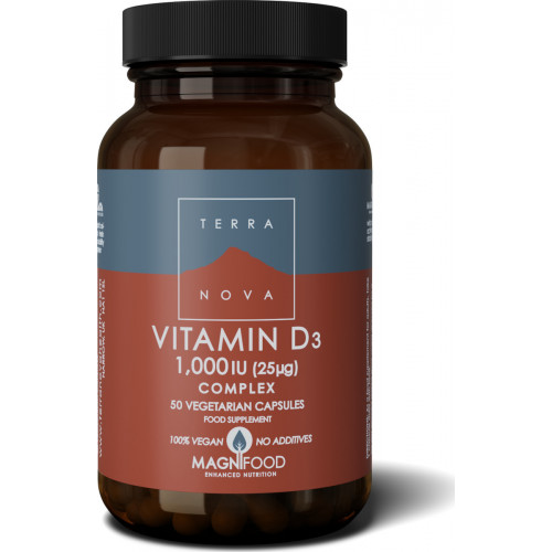 TerraNova Vitamin D3 Complex Βιταμίνη για Ενίσχυση του Ανοσοποιητικού & την Υγεία των Οστών 1000iu 50 φυτικές κάψουλες