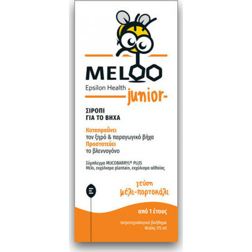 Epsilon Health Meloo Junior Μέλι Πορτοκάλι Σιρόπι για Παιδιά & Ενήλικες για Ξηρό και Παραγωγικό Βήχα Μέλι & Πορτοκάλι 175ml